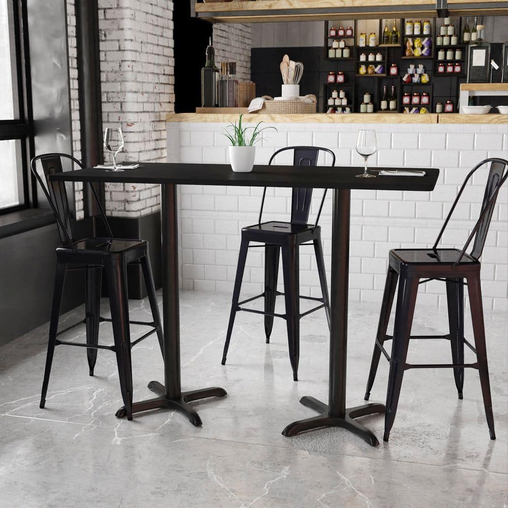 Black Laminate Rectangular Bar Height Table with Cast Iron Base