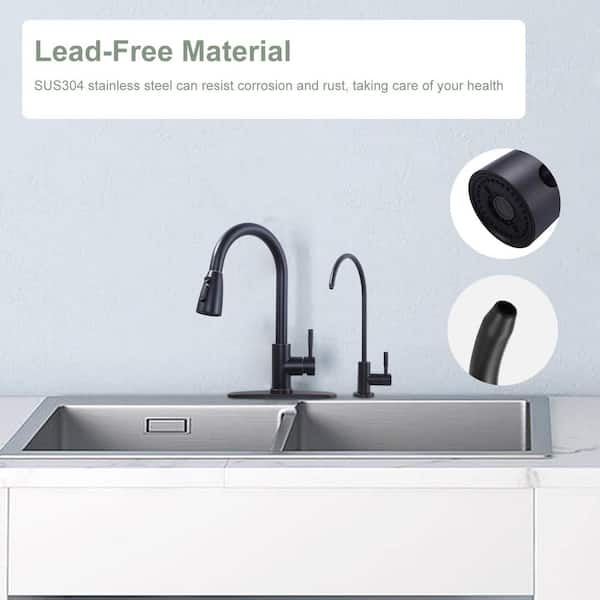 Single Handle Pull Down Sprayer Kitchen Faucet with Drinking Water Faucet in Stainless Steel Oil Rubbed Bronze