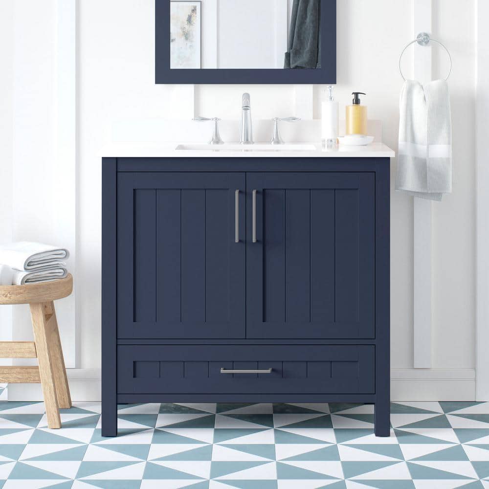 Midnight Blue 36" Freestanding Bathroom Vanity with Marble Top