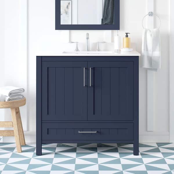 Kansas 36 in. Single Sink Midnight Blue Bath Vanity with White Engineered Stone Top (Assembled)