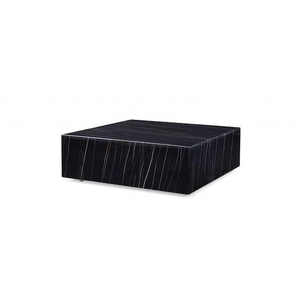 HomeRoots Black Square Marble Coffee Table 35 in.