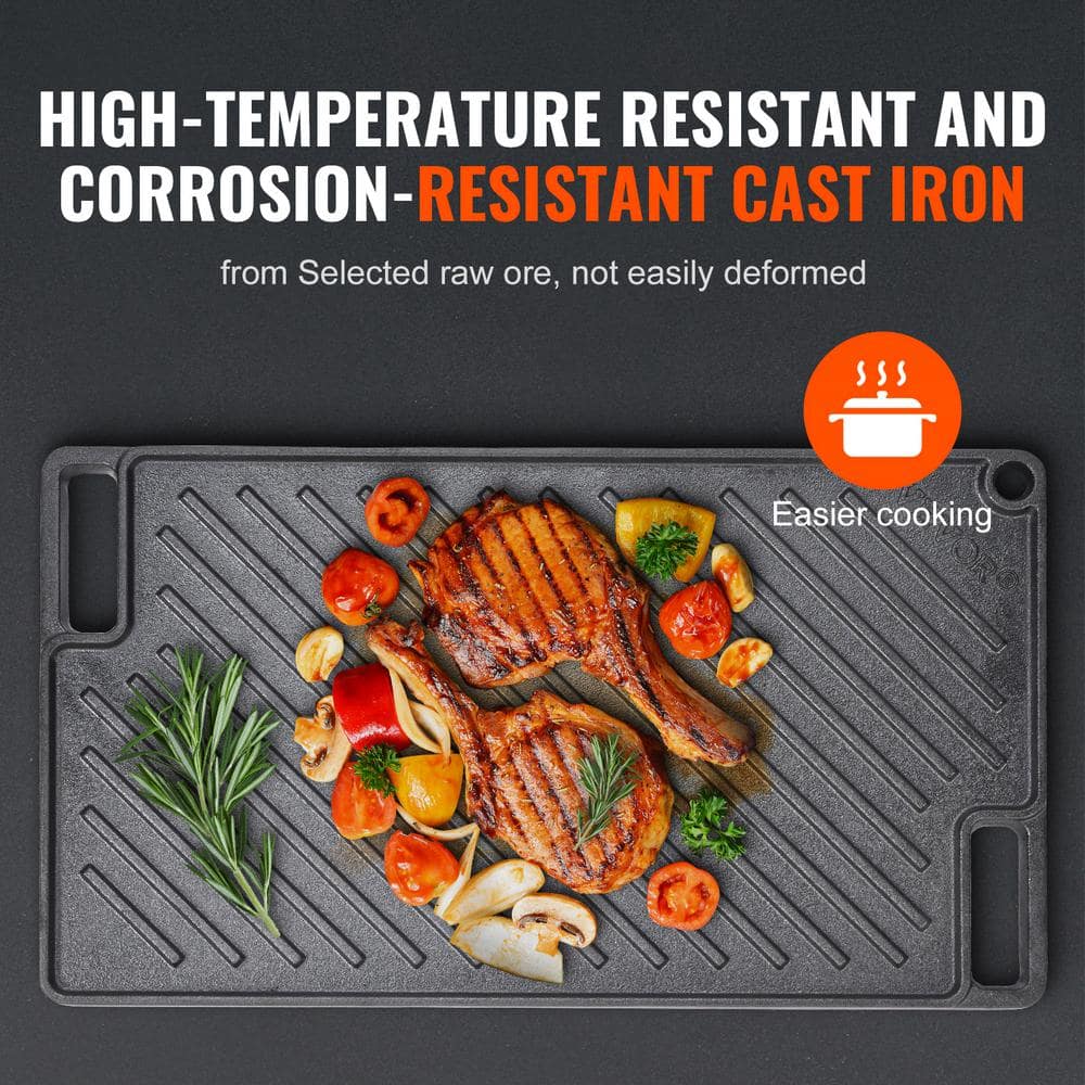 Black Cast Iron Reversible Double Burner Griddle Pan