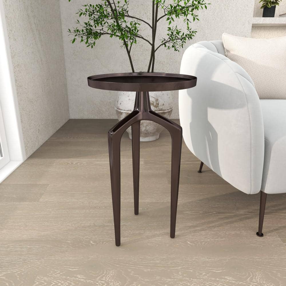 Black Aluminum Round Tray Top Accent Table with Tripod Legs