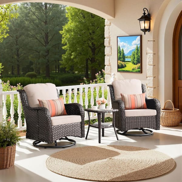 Caodoc Clario 3-Piece Wicker Outdoor Rocking Chair Patio Swivel