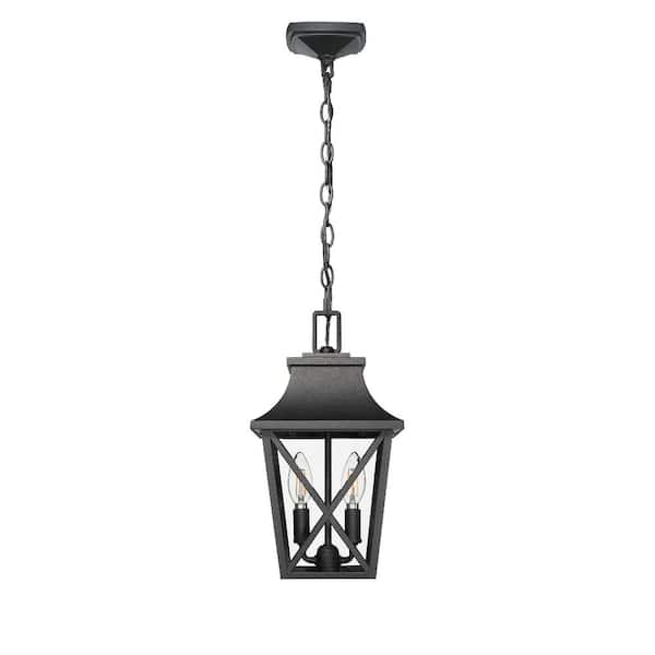 Light Pro 14.25 in. 2-Light Black Outdoor Pendant Light with Clear Glass and No Bulbs Included