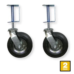 8 in. Black Rubber and Steel Pneumatic Swivel Gate Caster with Spring-Loaded Bracket and 200 lbs. Load Rating (2-Pack)