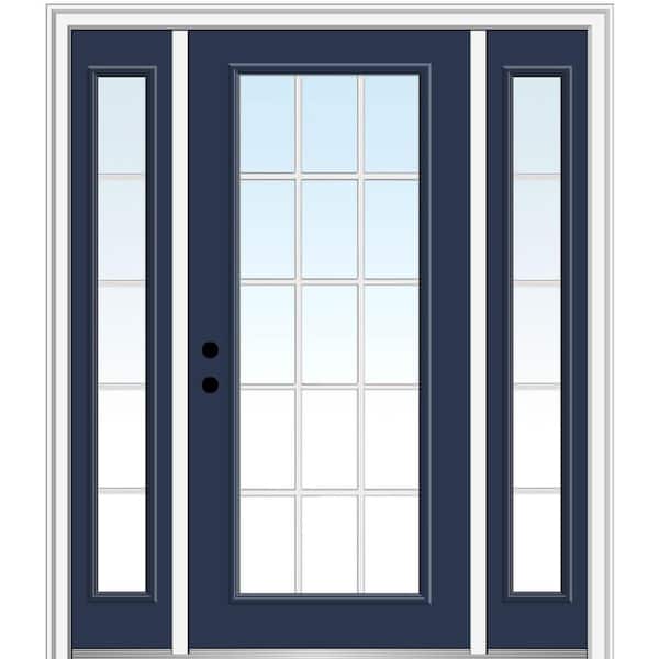 MMI Door 64.5 in. x 81.75 in. Internal Grilles Right-Hand Full Lite Clear Painted Fiberglass Prehung Front Door with Sidelites