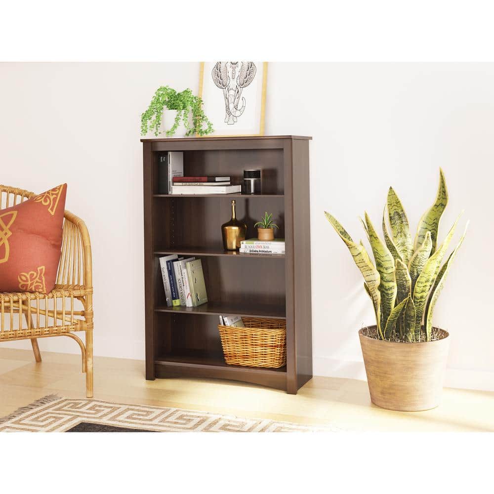 Espresso Adjustable 4-Shelf Deluxe Wood Bookcase