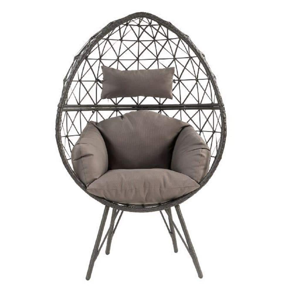 Black Wicker Outdoor Lounge Chair with Light Gray Cushion