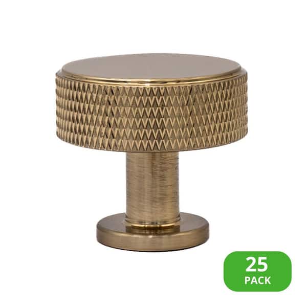25-Pack Kent Knurled 1-3/8 in. (35 mm) Industrial Satin Brass Round Cabinet Knob