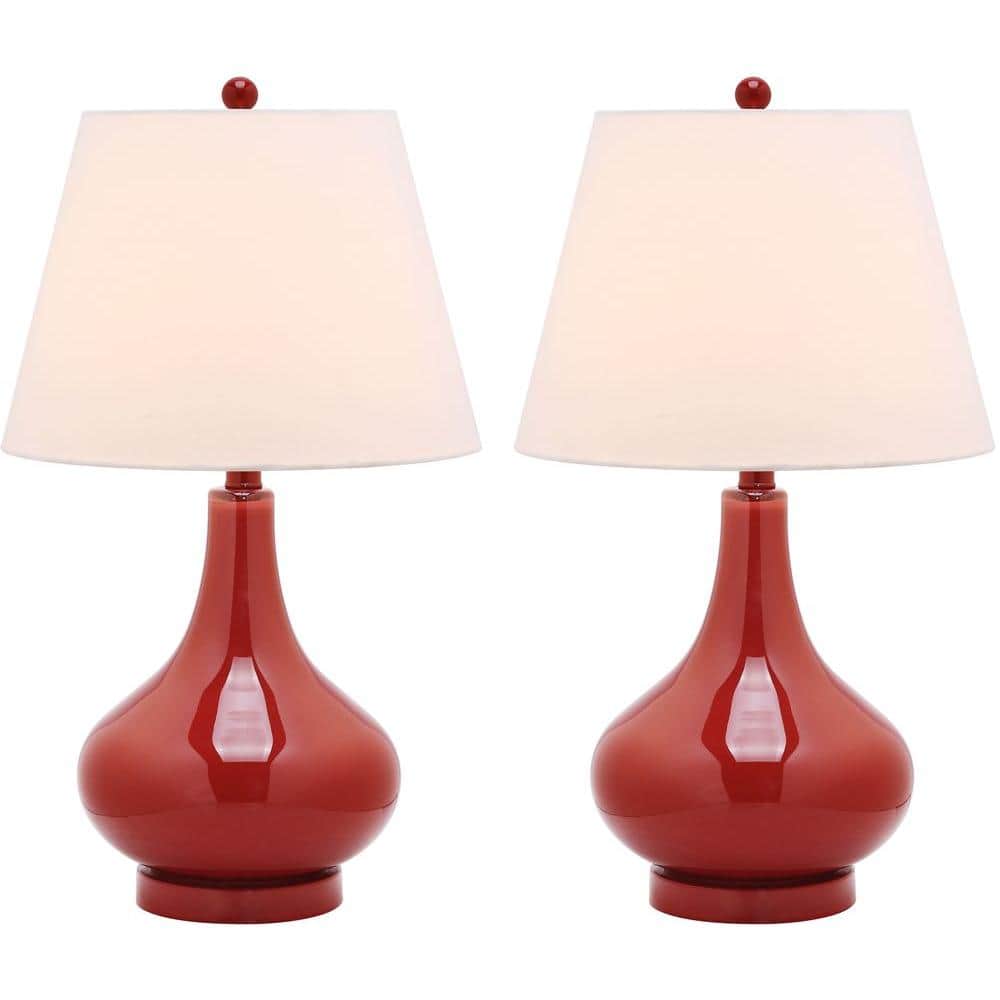 Amy 24-inch Red Glass Gourd Table Lamp Set with Cotton Shade