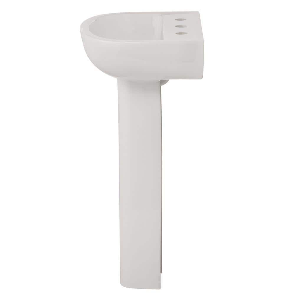 Compact White Vitreous China Pedestal Bathroom Sink with Overflow