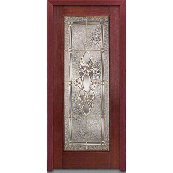 MMI Door 32 in. x 80 in. Heirloom Master Right-Hand Inswing Full Lite Decorative Stained Fiberglass Mahogany Prehung Front Door