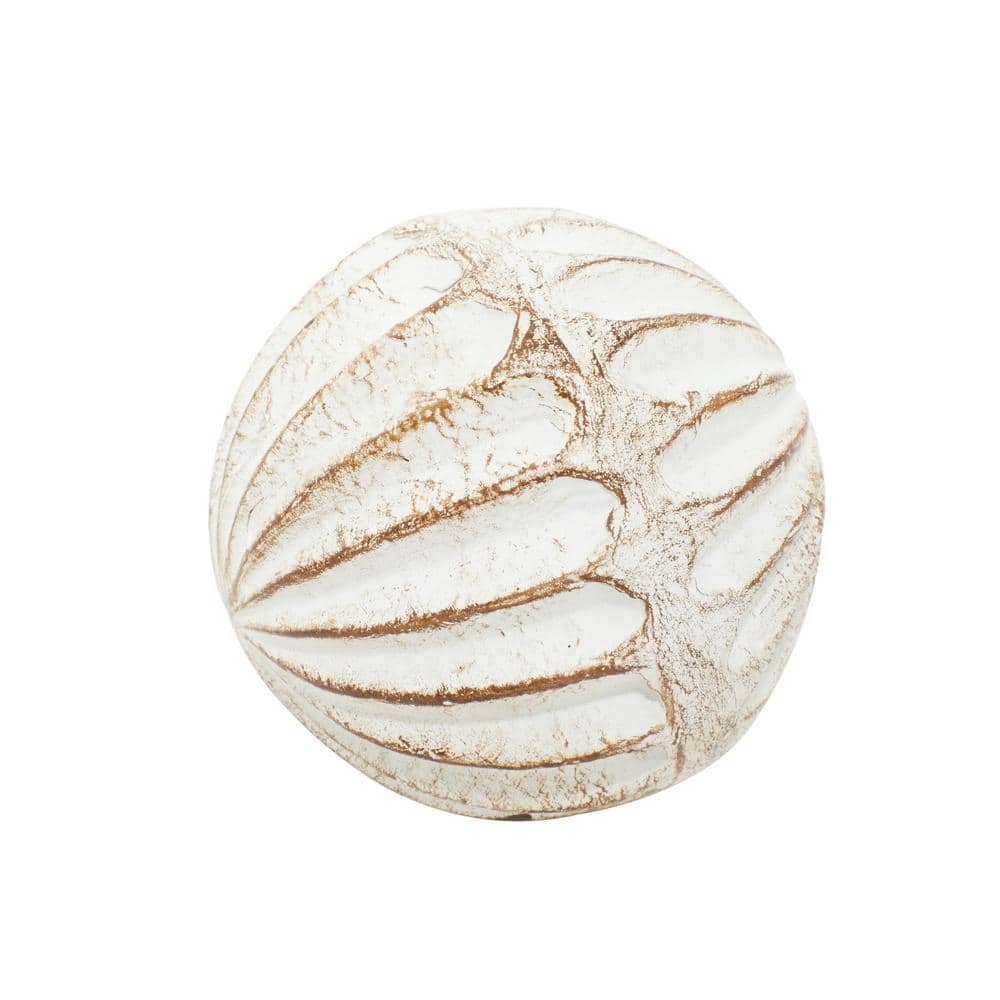 White and Gold Ceramic Carved Decorative Orbs, Set of 4