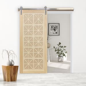 30 in. x 84 in. Lucy in the Sky Unfinished Wood Sliding Barn Door with Hardware Kit in Stainless Steel