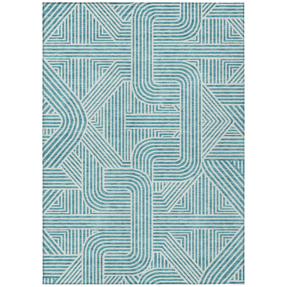 Teal Blue Flat Woven Synthetic Indoor/Outdoor Rug 5' x 7'