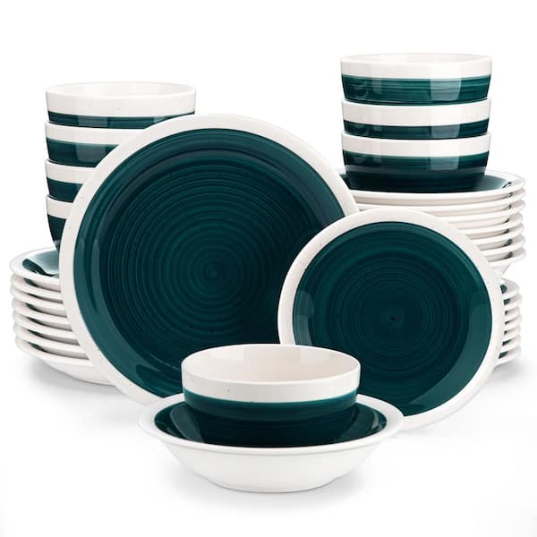 MALACASA 32-Piece Vintage Green Porcelain Dinnerware Set Service for 8