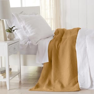 Yellow 100% Cotton Twin Lightweight Waffle Weave Blanket