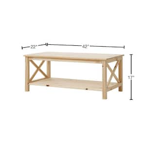 42 in. Unfinished Natural Pine Rectangle Wood Top Coffee Table with X-Cross Design