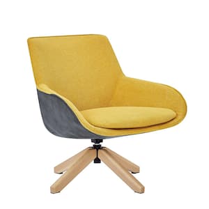 Arthur Yellow Fabric Swivel Accent Arm Chair with Wood Legs