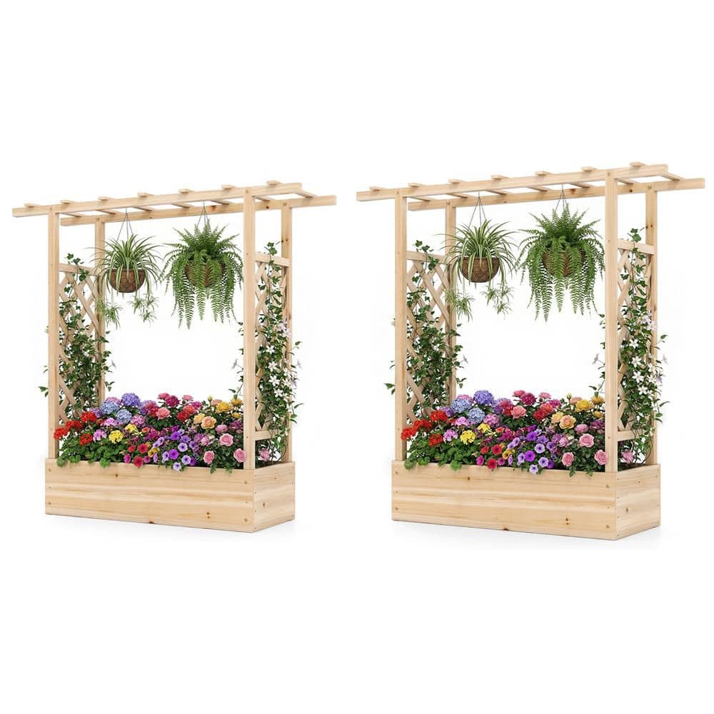 2PCS Raised Garden Bed with Flat Roof & Side Trellis 2-in-1 Fir Wood Planter Box with Drainage Holes Natural price history on PriceWatchPro
