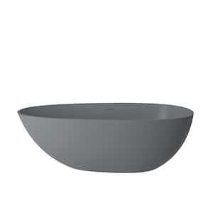 59 in. x 31 in. Stone Resin Solid Surface Non-Slip Freestanding Soaking Bathtub with Brass Drain and Hose in Matte Gray