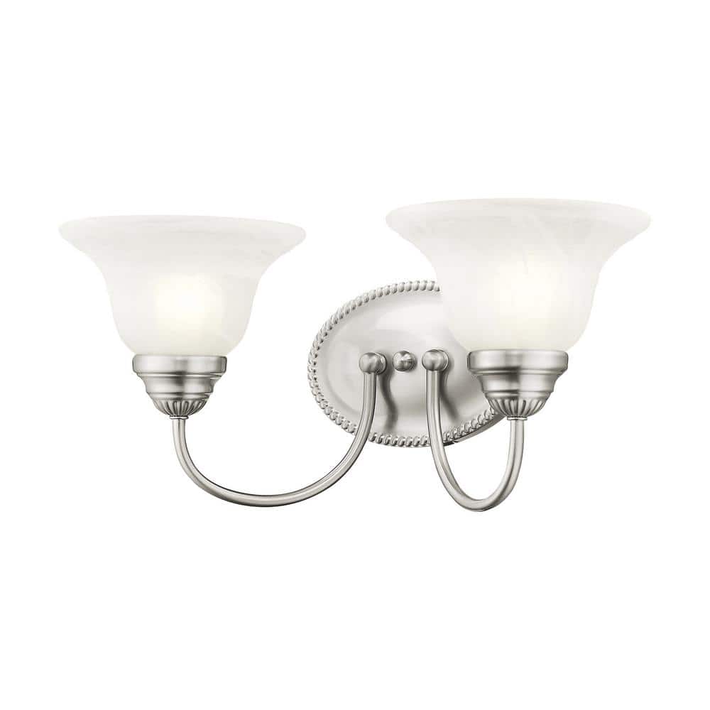 Edgemont Brushed Nickel 2-Light Vanity with White Alabaster Glass