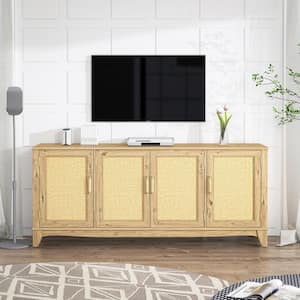 70 in. Yellow Natural Wood TV Stand for TVs up to 78 in.