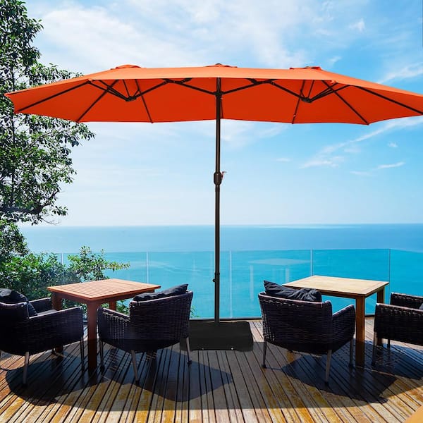 15 ft. Market Double Sided Umbrella Outdoor Patio Umbrella with Crank and Base Orange