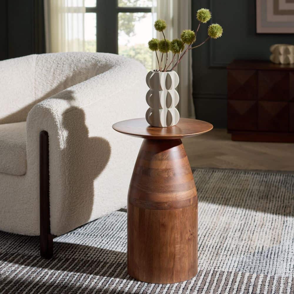 SAFAVIEH Karu 14 in. Walnut Wood End Table ACC3224A - The Home Depot