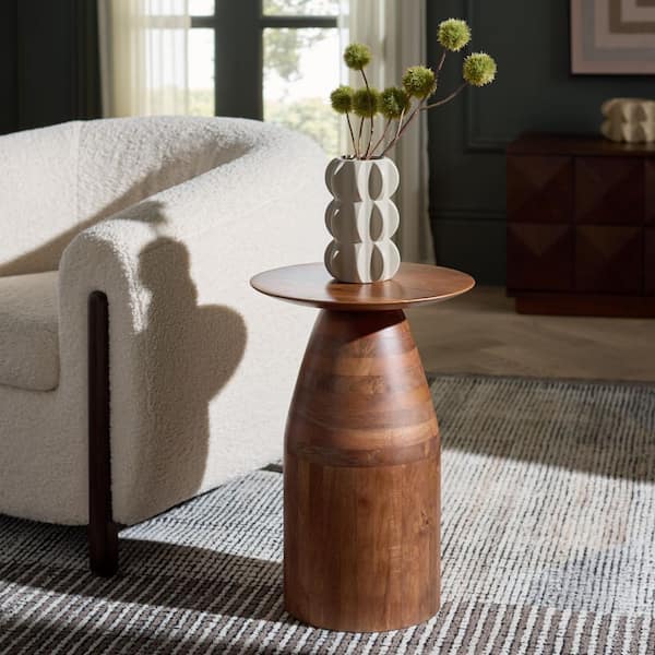 Karu 14 in. Walnut Wood End Table