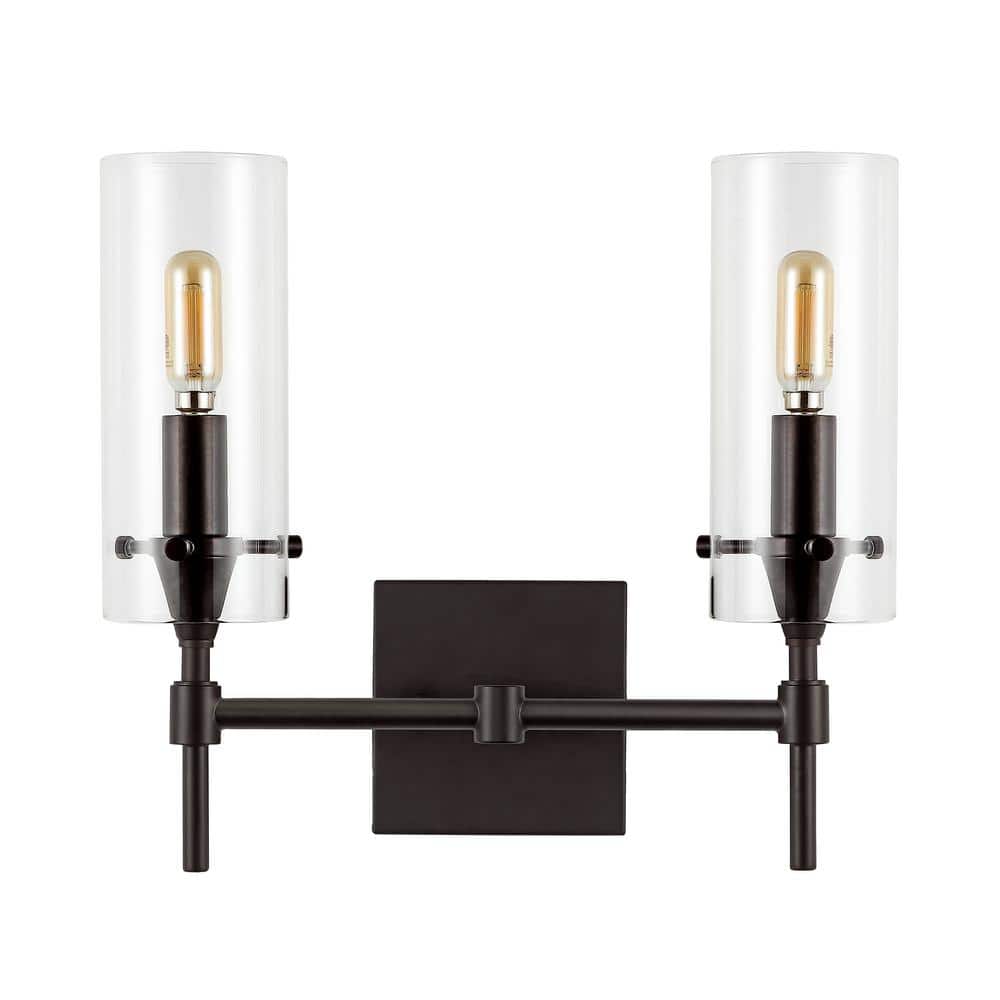Cato Modern 13.5" Oil-Rubbed Bronze LED Vanity Light with Clear Glass