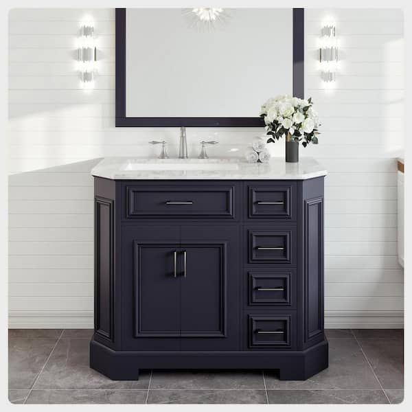 Eviva Glory 42 in. W x 22 in. D x 33 in. H Bathroom Vanity in Dark Gray with White Cararra Marble Top with White Sink