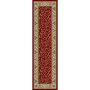 Como Red 2 ft. x 8 ft. Traditional Floral Scroll Area Rug