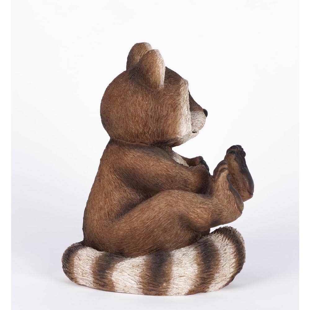 Adorable Brown Polyresin Sitting Raccoon Garden Statue