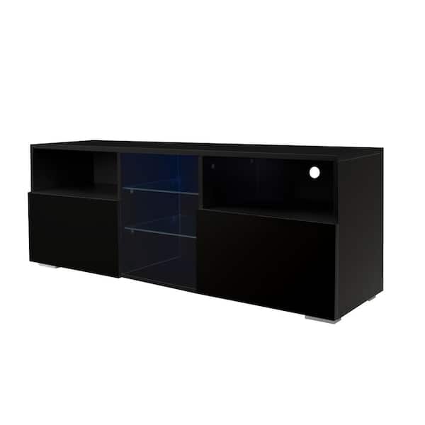Unbranded 55 in. Black High-Gloss LED Modern Simpleness Creative Furniture Minimalist TV Cabinet with 20-Colors LED Lights
