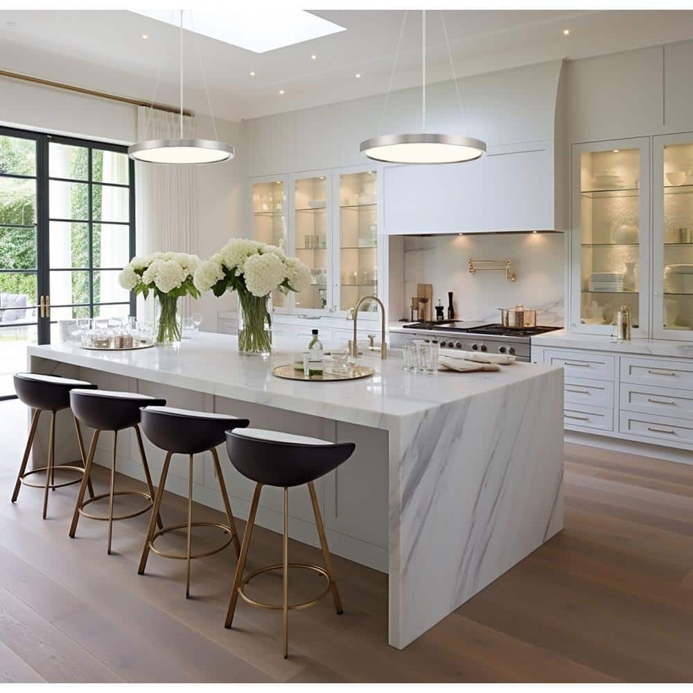 Brushed Nickel 30W LED Pendant Light with Acrylic Shade