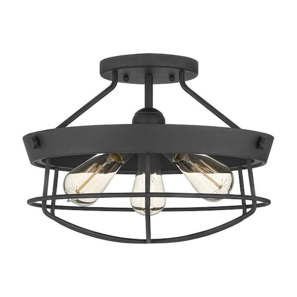 Southbourne 15.5 in. 3-Light Matte Black Rustic Farmhouse Semi-Flush Mount Light