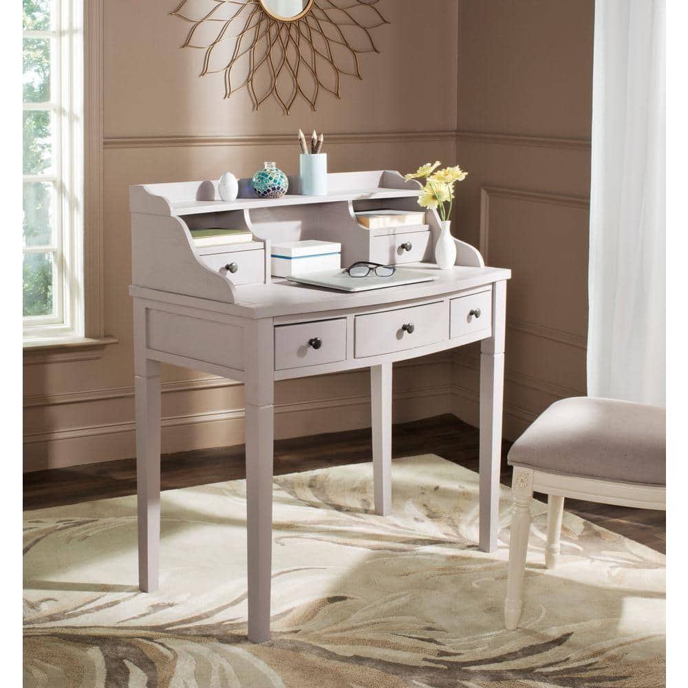Quartz Grey Transitional 5-Drawer Writing Desk with Hutch