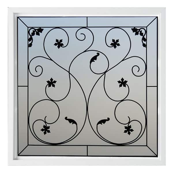 47.5 in. x 47.5 in. Wrought Iron Decortive Glass Vinyl Replacement Window in White