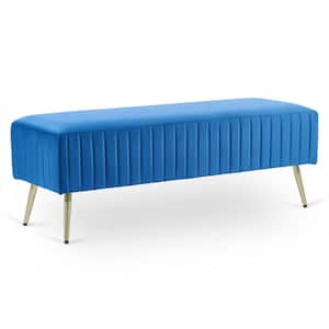 Blue Modern Upholstered Bed and Entryway Bench with Padded Velvet Seat 16 in. H x 15.6 in. W x 46 in. D