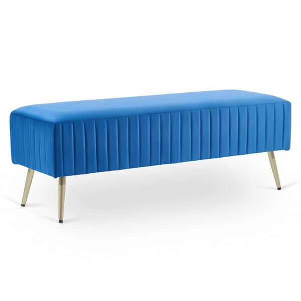 Merra Blue Modern Upholstered Bed and Entryway Bench with Padded Velvet Seat 16 in. H x 15.6 in. W x 46 in. D