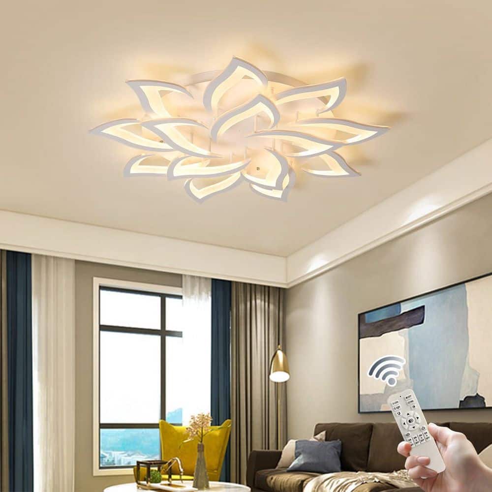 Genoci 36 in. 98-Watt Modern White Flower Dimmable Integrated LED