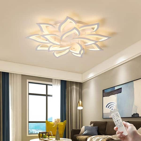36 in. 98-Watt Modern White Flower Dimmable Integrated LED Flush Mount with Acrylic Shade and Remote Included