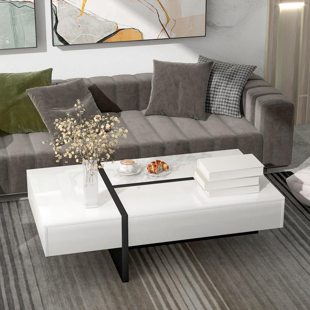 Flash Furniture Living Room Coffee Table, Engineered Wood, White/Matte Black