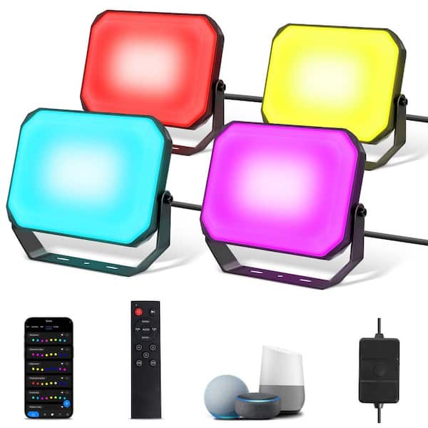 BICIK 24-Watt Equivalent 2000 Lumen Black Integrated LED Landscape Flood Light Outdoor Flood Light RGB Color Changing (4-Pack)