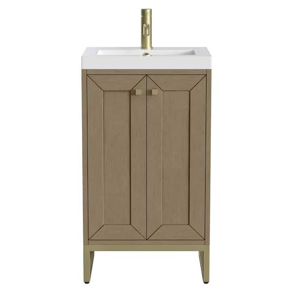 Chianti 19.8 in. W x 15.38 in. D x 35.5 in. H Single Bath Vanity in Walnut Whisper with White Glossy Composite Stone Top