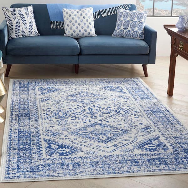 Whimsicle Ivory Navy 6 ft. x 9 ft. Geometric Bohemian Area Rug