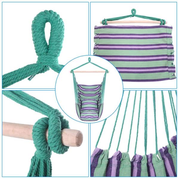 cenadinz 4 ft. Distinctive Cotton Canvas Hanging Rope Chair with Pillows Green