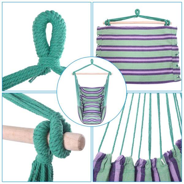 4 ft. Distinctive Cotton Canvas Hanging Rope Chair with Pillows Green H